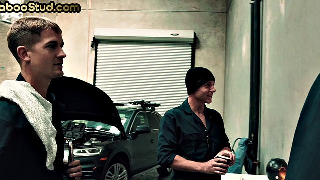 Kinky stepbrother barebacked in mechanic store by a stud