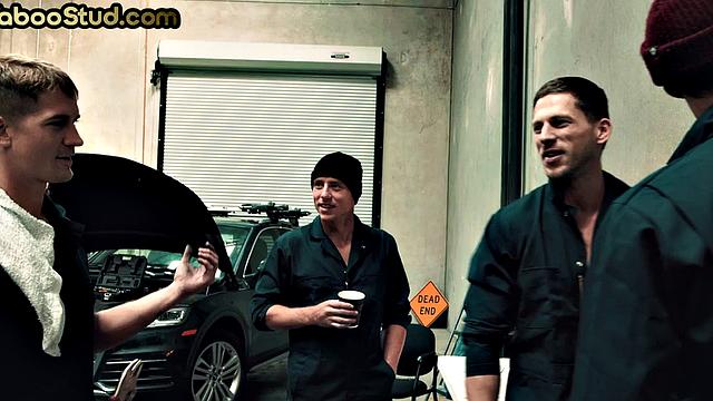 Kinky stepbrother barebacked in mechanic store by a stud