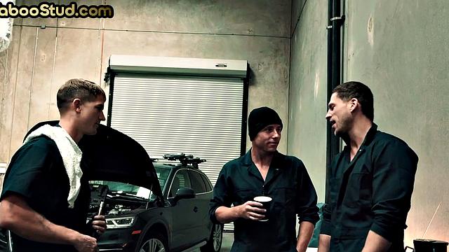 Kinky stepbrother barebacked in mechanic store by a stud