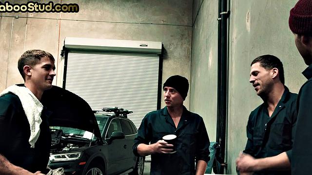 Kinky stepbrother barebacked in mechanic store by a stud