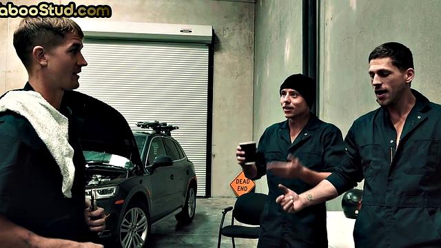 Kinky stepbrother barebacked in mechanic store by a stud