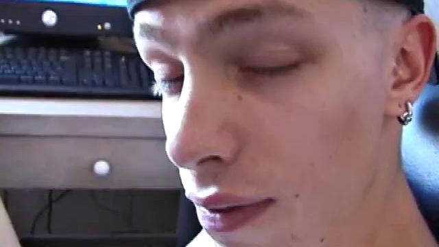 After skateboarding, Shane is ready to relax and stroke one out, so he finds some inspiration on the computer and begins massaging his cock. He pulls his shorts off and lubes up, then works his slippery cock.