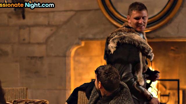 Big-titted warrior deepthroating king before facial threesome