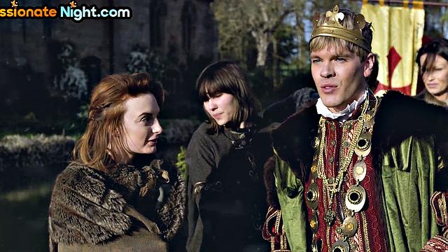 Big-titted warrior deepthroating king before facial threesome