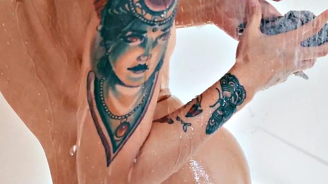 Petite babe rubbing her soaking clit in the shower