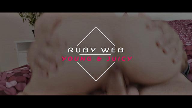 ruby web strips down and rides cock deep and slow