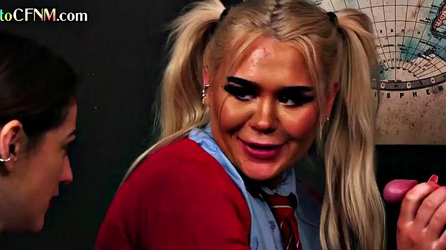 CFNM college babes in uniform sucking teacher's cock