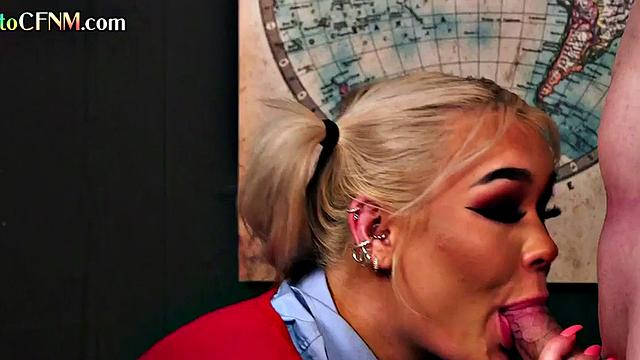 CFNM college babes in uniform sucking teacher's cock