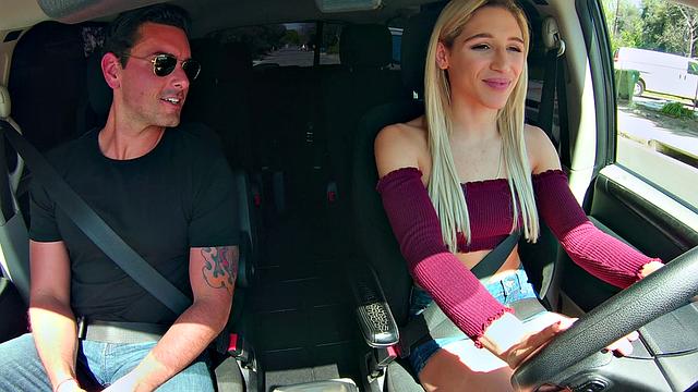 Blonde cutie with big tits takes a hard pounding in POV from behind