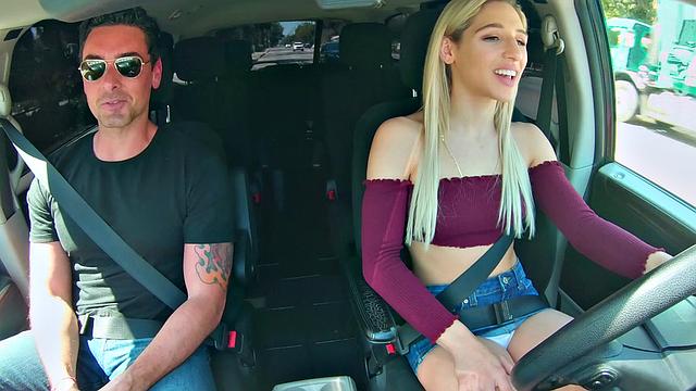 Blonde cutie with big tits takes a hard pounding in POV from behind