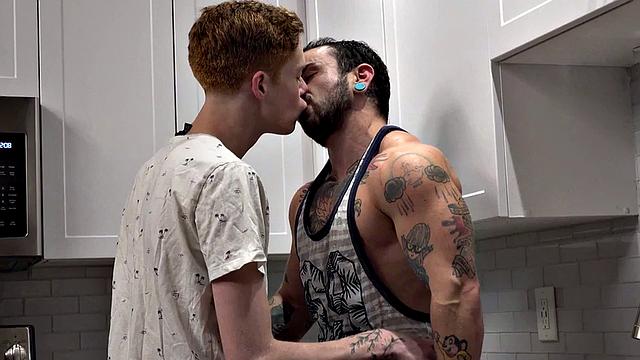 MTF boy fucked in kitchen by skinny ginger twink