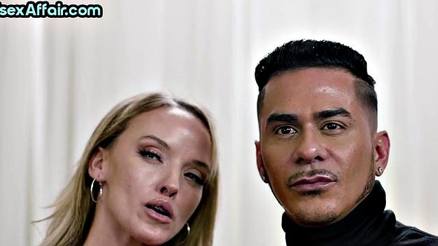 Horny blonde pounded in bisex 3some