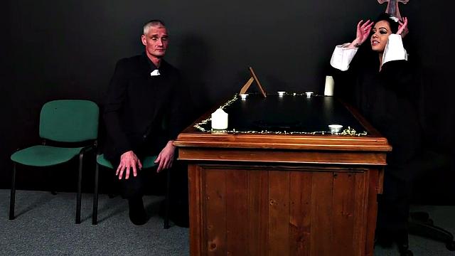 CFNM college sluts suck priest in 3way with voyeur nun