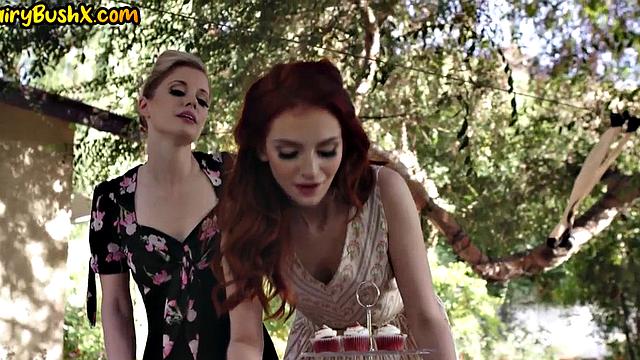 Redhead dyke pussyeaten by GF at outdoor party