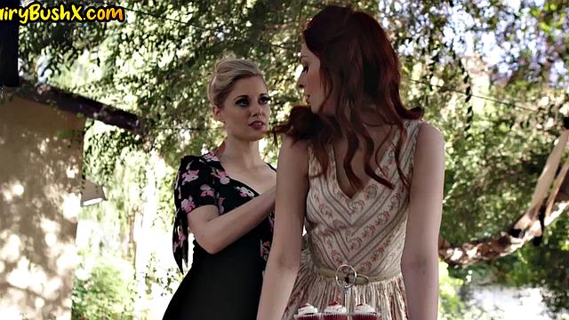 Redhead dyke pussyeaten by GF at outdoor party