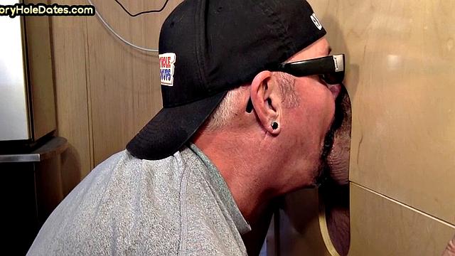 Gloryhole loving pervy gives head