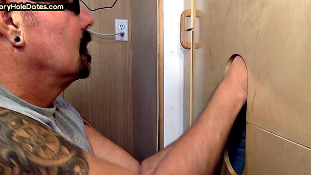 Gloryhole loving pervy gives head