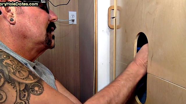 Gloryhole loving pervy gives head