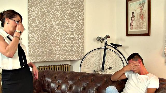 Granny Pandora sucks young cock