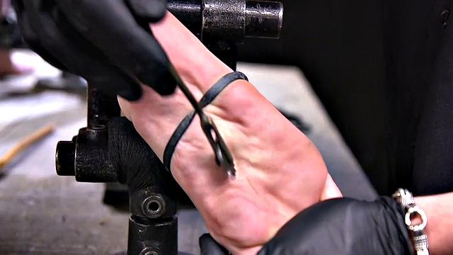 Predicament bondage sub suffers before pussytoying