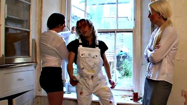 Dominas wanking micro penis in kinky threesome