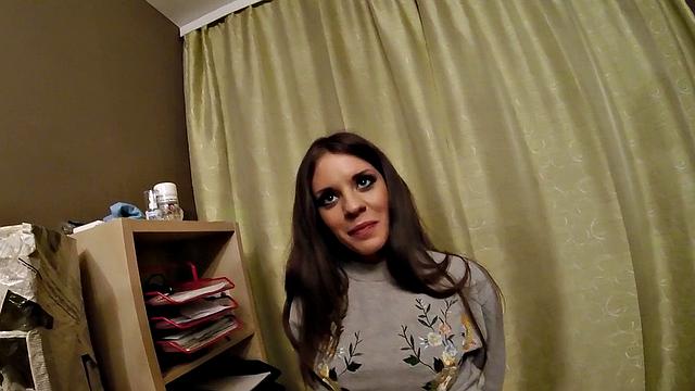 Russian Babe with a bald pussy gets pounded in POV doggystyle on the sofa