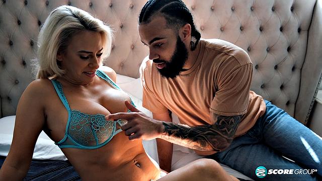 When husband's away, hot blonde MILF Sadie Rose sucks and fucks young meat