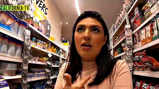 Naughty influencers spotted without panties and breasts out at the market!