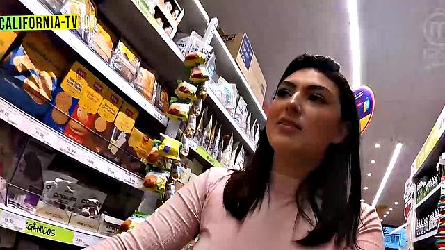 Naughty influencers spotted without panties and breasts out at the market!