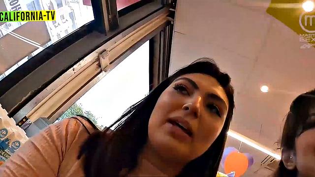 Naughty influencers spotted without panties and breasts out at the market!