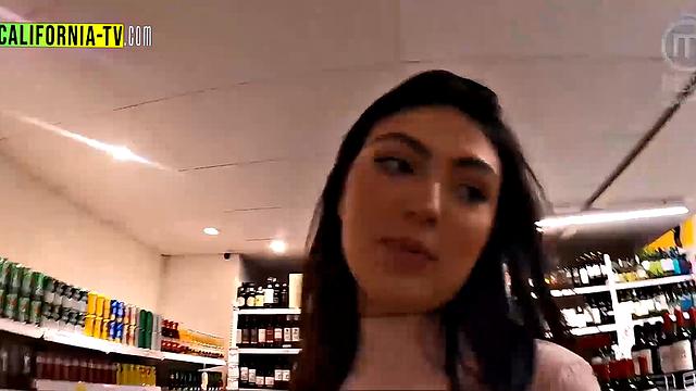 Naughty influencers spotted without panties and breasts out at the market!