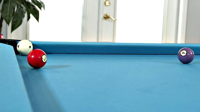 Hot blonde MILF Kenzi Foxx hustles the pool table cleaner into fucking her wet pussy