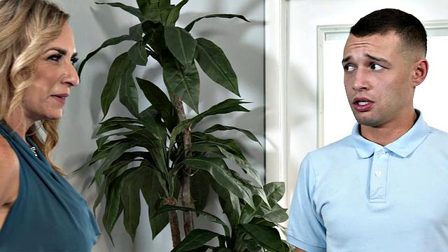 Hot blonde MILF Kenzi Foxx hustles the pool table cleaner into fucking her wet pussy