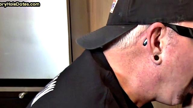Gaydaddy adores sucking gloryhole cock at his home