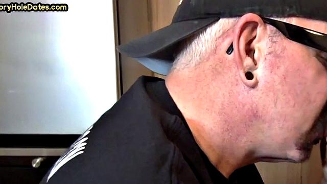 Gaydaddy adores sucking gloryhole cock at his home