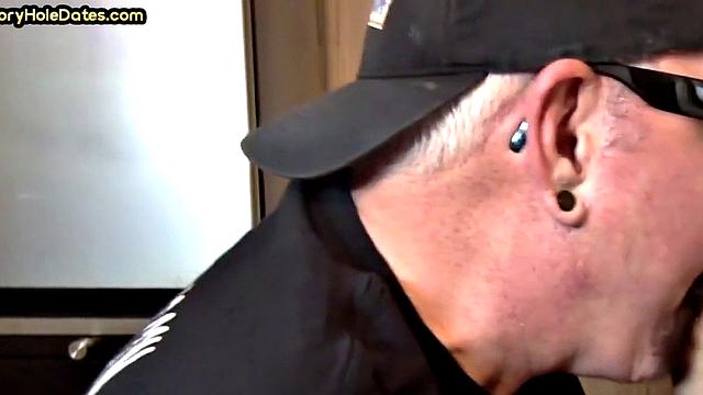 Gaydaddy adores sucking gloryhole cock at his home