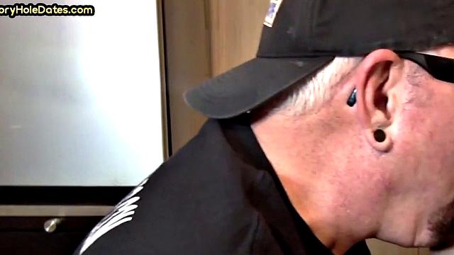 Gaydaddy adores sucking gloryhole cock at his home