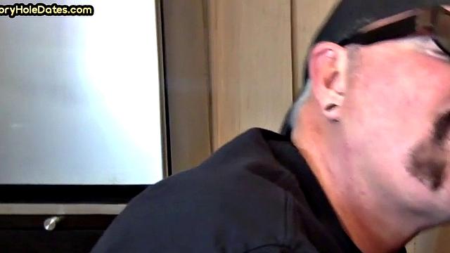 Gaydaddy adores sucking gloryhole cock at his home