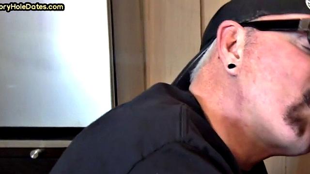 Gaydaddy adores sucking gloryhole cock at his home
