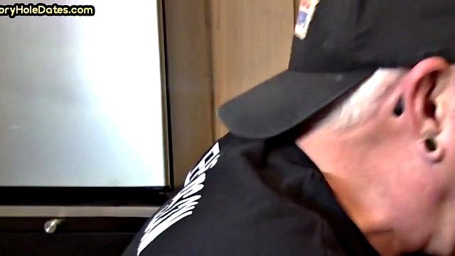 Gaydaddy adores sucking gloryhole cock at his home