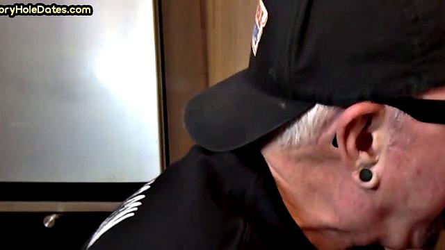 Gaydaddy adores sucking gloryhole cock at his home