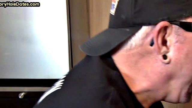 Gaydaddy adores sucking gloryhole cock at his home