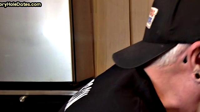 Gaydaddy adores sucking gloryhole cock at his home