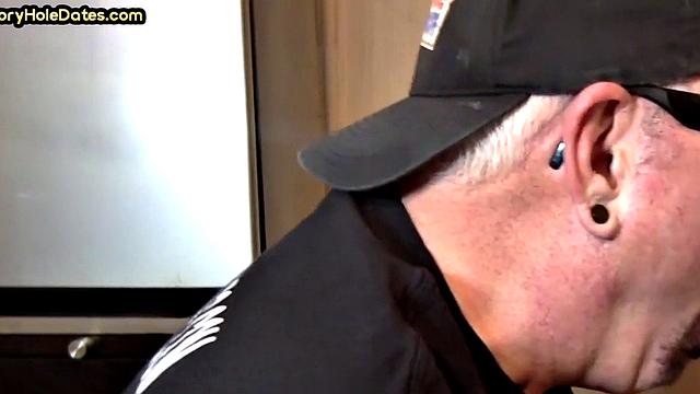 Gaydaddy adores sucking gloryhole cock at his home