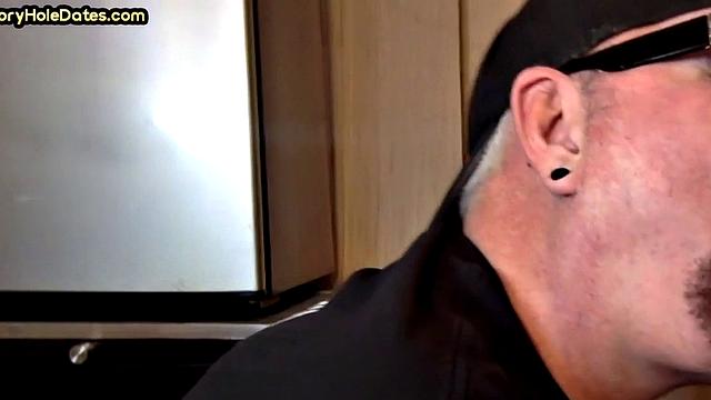 Gaydaddy adores sucking gloryhole cock at his home