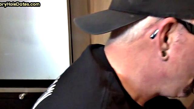 Gaydaddy adores sucking gloryhole cock at his home