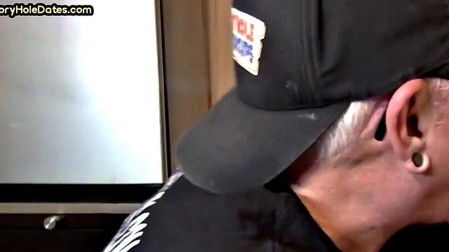 Gaydaddy adores sucking gloryhole cock at his home