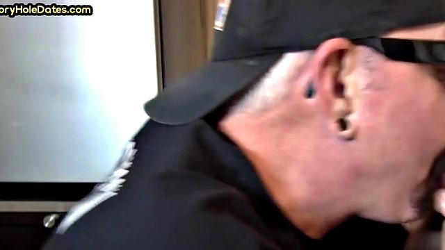 Gaydaddy adores sucking gloryhole cock at his home