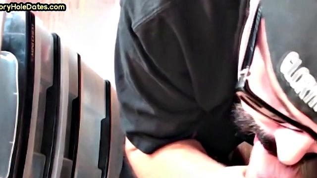 Gaydaddy adores sucking gloryhole cock at his home