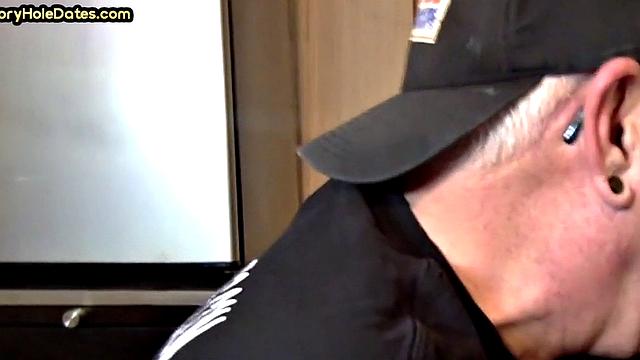 Gaydaddy adores sucking gloryhole cock at his home